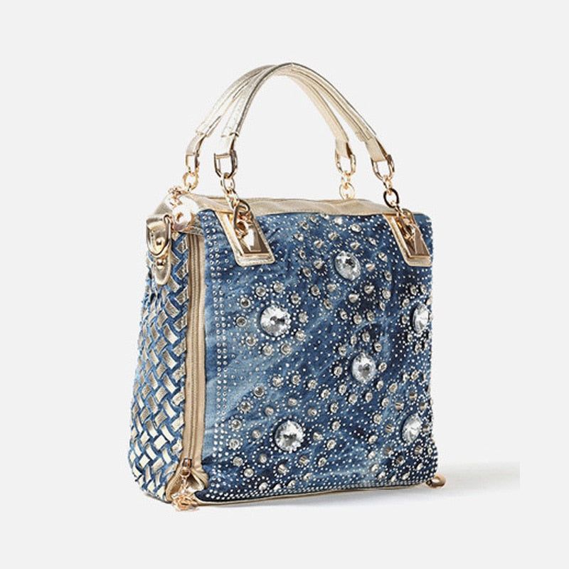 sac à main décoré de strass en jean