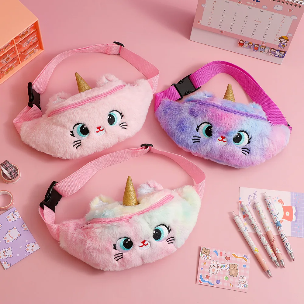 sac banane licorne en peluche coloré